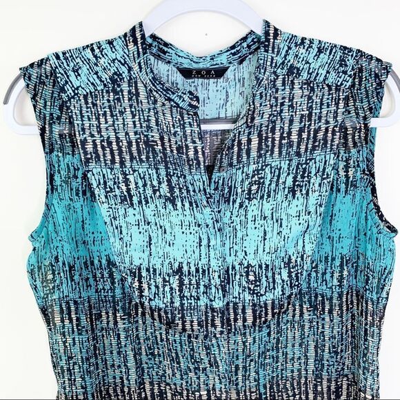 ZOA New York Sleeveless Aqua‎ Print Blouse Sz S - Picture 2 of 12
